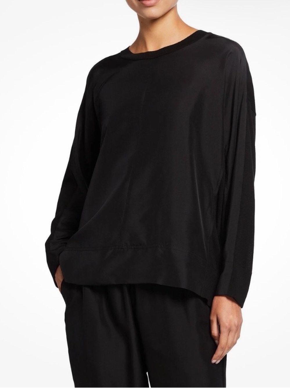 Eileen Fisher - Crew neck stretch crepe top with silk front - M
